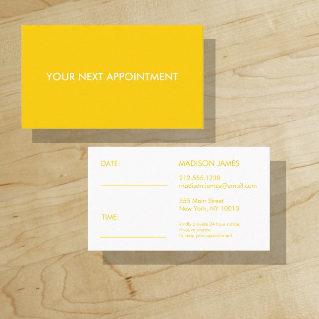 Your Next Appointment Bright Yellow Golden Business Card ("Everyday is abundantly beautiful." 
Sincerely Best Wishes from Lucky Design World)