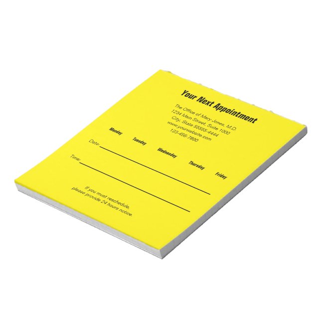 Your Next Appointment Doctors Office Reminder Yel. Notepad (Rotated)