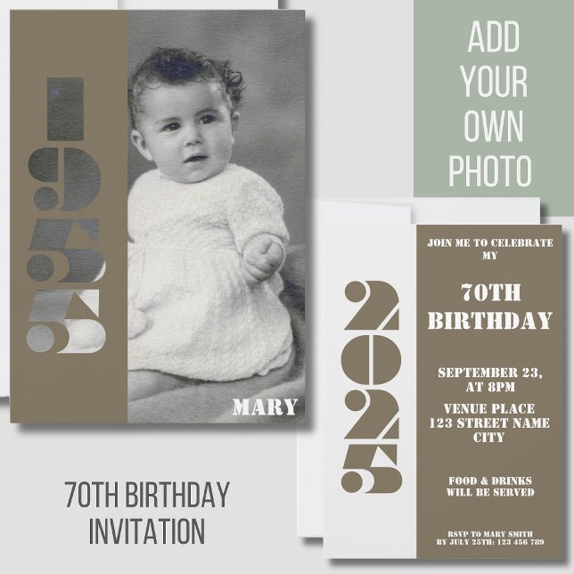 Your old photo born 1955 70th birthday Invitation (Creator Uploaded)