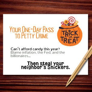 Your One-Day Pass to Petty Crime Halloween Card