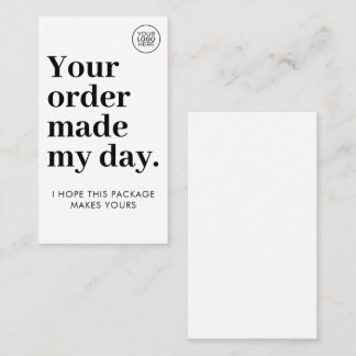 Your Order Made My Day | Cute Business Thank You Business Card