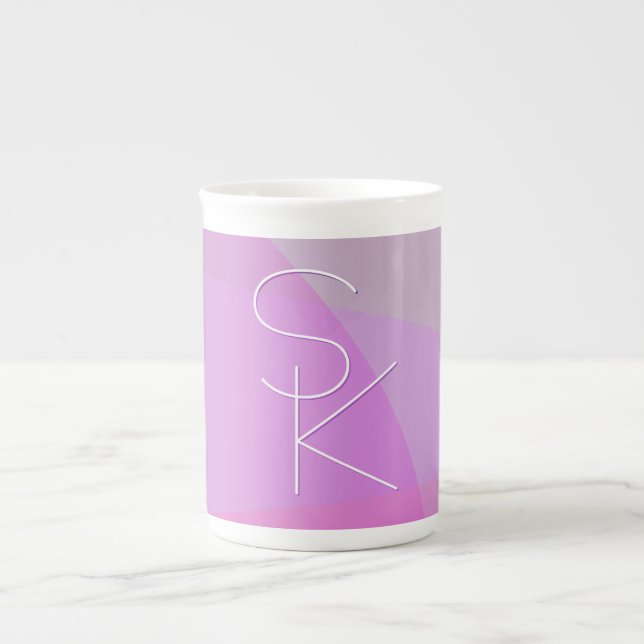 Your Overlapping Initials | Modern Pink Geometric Bone China Mug (Front)