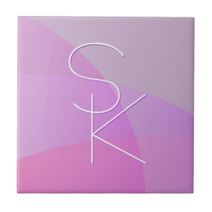 Your Overlapping Initials   Modern Pink Geometric Ceramic Tile