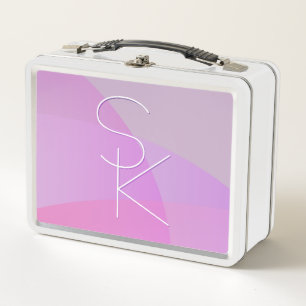 Your Overlapping Initials   Modern Pink Geometric Metal Lunch Box