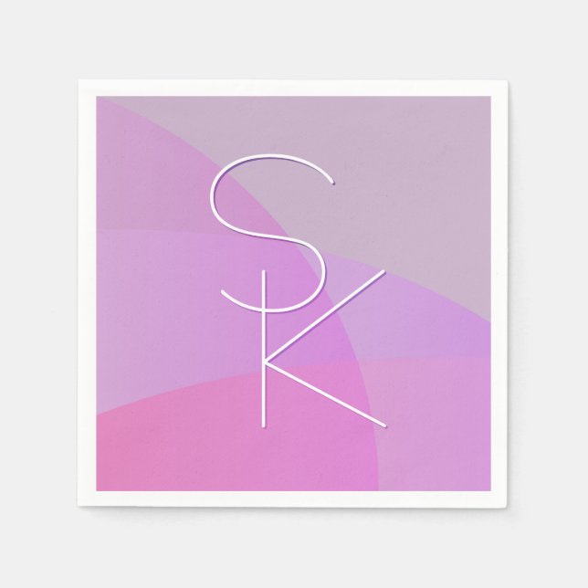Your Overlapping Initials | Modern Pink Geometric Napkin (Front)