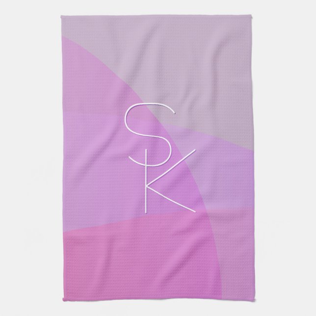 Your Overlapping Initials | Modern Pink Geometric Tea Towel (Vertical)