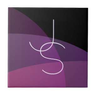 Your Overlapping Initials Modern Purple & Pink Ceramic Tile