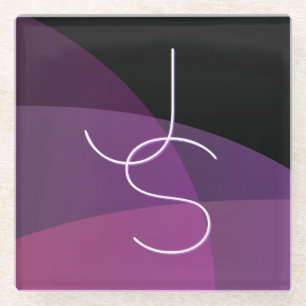 Your Overlapping Initials Modern Purple & Pink Glass Coaster