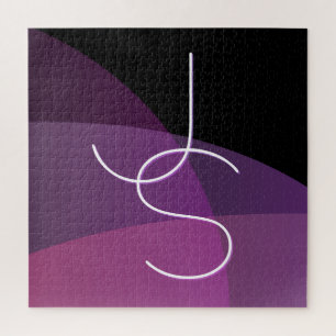 Your Overlapping Initials   Modern Purple & Pink Jigsaw Puzzle