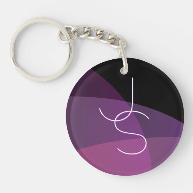 Your Overlapping Initials | Modern Purple & Pink Key Ring (Front)
