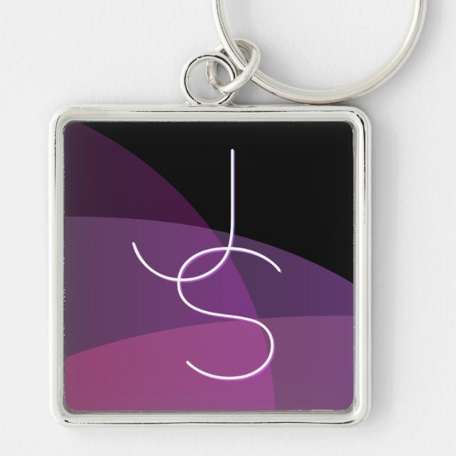 Your Overlapping Initials | Modern Purple & Pink Key Ring (Front)