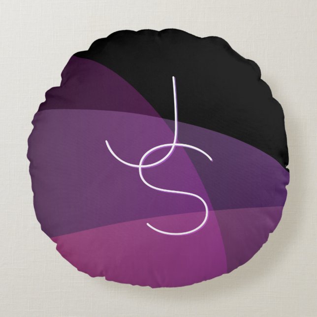 Your Overlapping Initials | Modern Purple & Pink Round Cushion (Front)