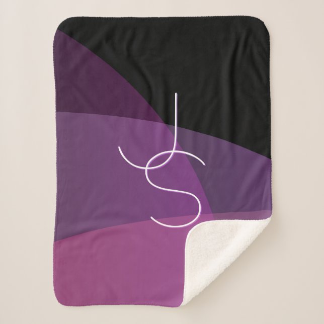 Your Overlapping Initials | Modern Purple & Pink Sherpa Blanket (Front)