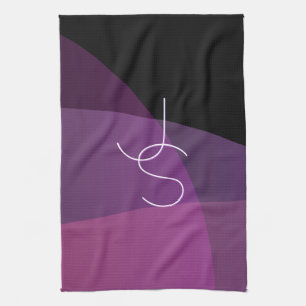 Your Overlapping Initials   Modern Purple & Pink Tea Towel