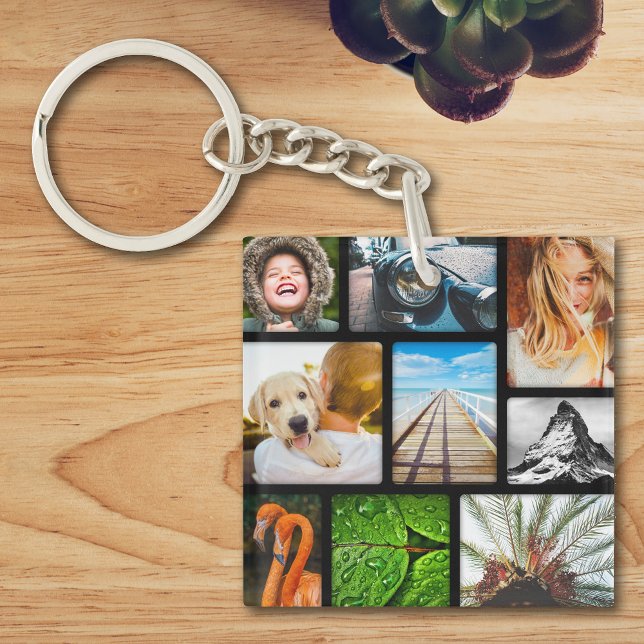 Your Own 18 Photo Collage Framed Black Key Ring (Creator Uploaded)