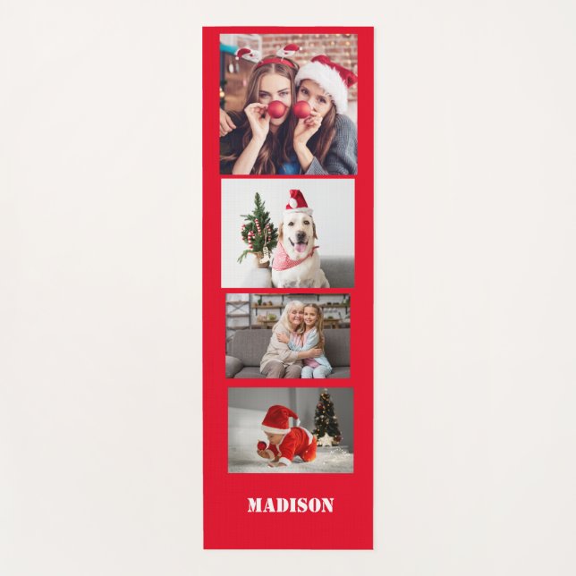 Your own 4 photos collages, custom name & colour yoga mat (Front)