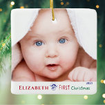 Your Own Baby Photo First Christmas  Ceramic Ornament<br><div class="desc">Celebrate Baby’s First Christmas with a Personalised Photo Ornament! Capture the magic of your baby’s 1st Christmas with this adorable custom photo ornament – a cherished keepsake you'll treasure year after year. Personalise it with your little one’s name and the year to create a one-of-a-kind holiday decoration. Perfect for new...</div>