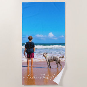 Your Own Design Custom Photo Text - I Love My Dog Beach Towel