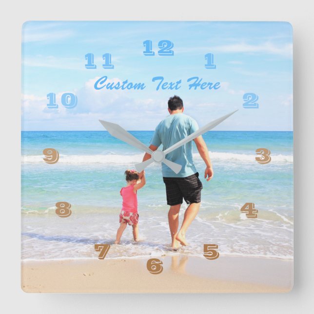 Your Own Design Photo Text Font Name The Best DAD Square Wall Clock (Front)