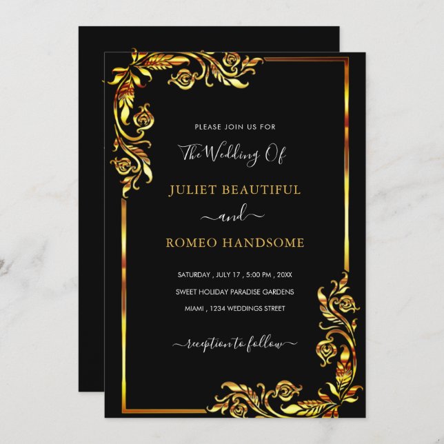 Your Own Design Wedding Invitation Black and Gold (Front/Back)