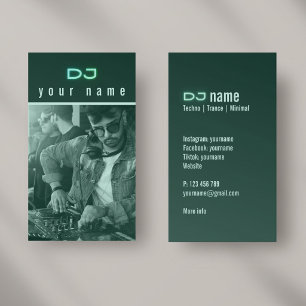 Your own DJ photo techno green Business Card