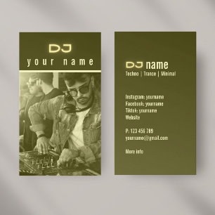 Your own DJ photo techno yellow Business Card