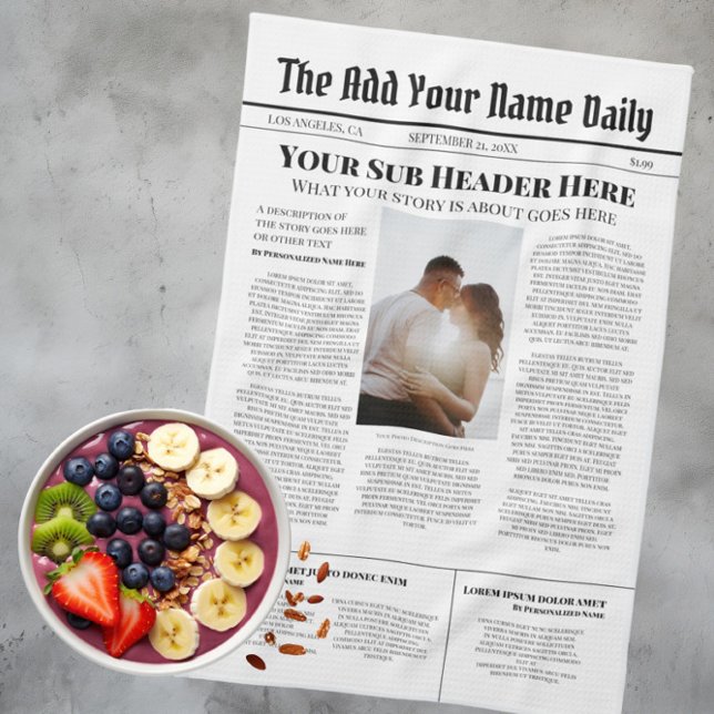 Your Own Front Page News Story Photo Personalised Tea Towel (Your Own Front Page News Story Photo Personalized Kitchen Towel from Ricaso. Make your own paper)