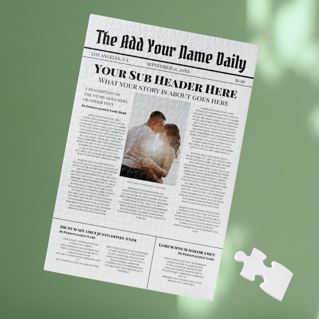 Your Own Front Page News Story Photo Personalized Jigsaw Puzzle (Creator Uploaded)