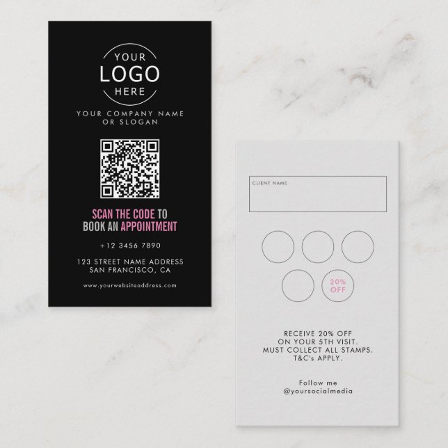 Your Own Logo Beauty Salon QR Code Loyalty & Business Card (Front/Back)