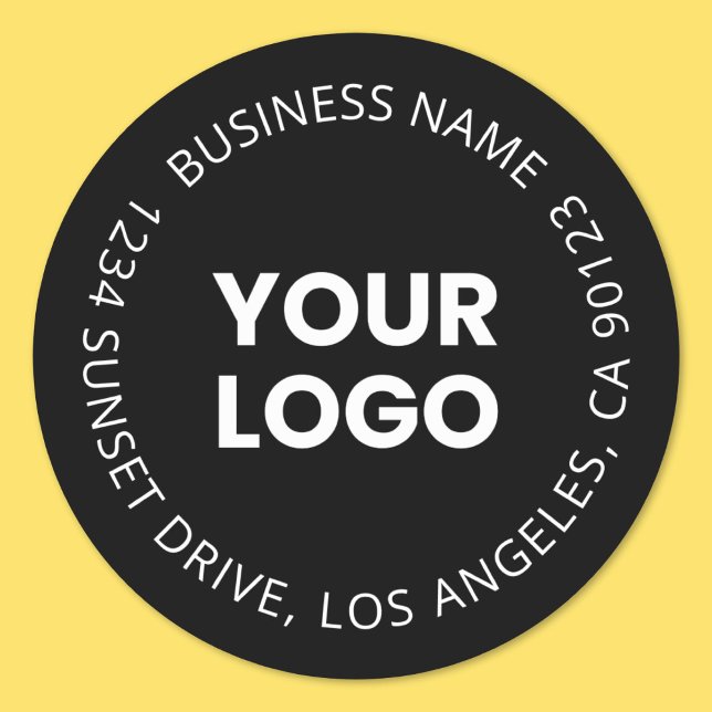 Your Own Logo & Editable Circular Text Black White Classic Round Sticker (Creator Uploaded)