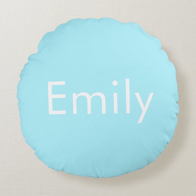 Your Own Name or Word | Soft Sky Blue Round Cushion (Front)