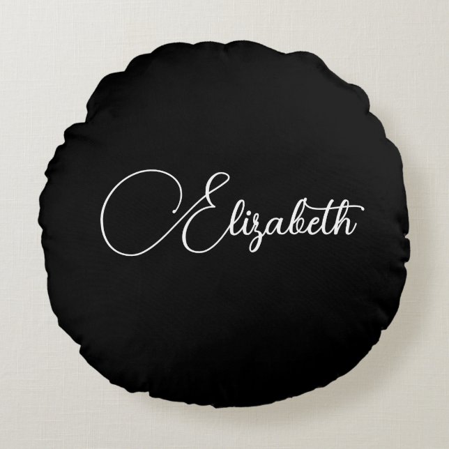 Your Own Name Or WordBlack And White Typography Round Cushion (Front)