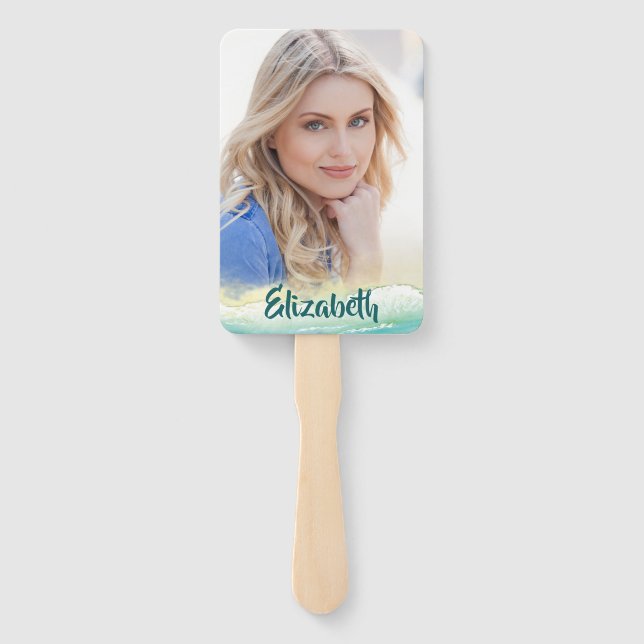 Your Own Photo Monogram Island Beach Hand Fan (Back)