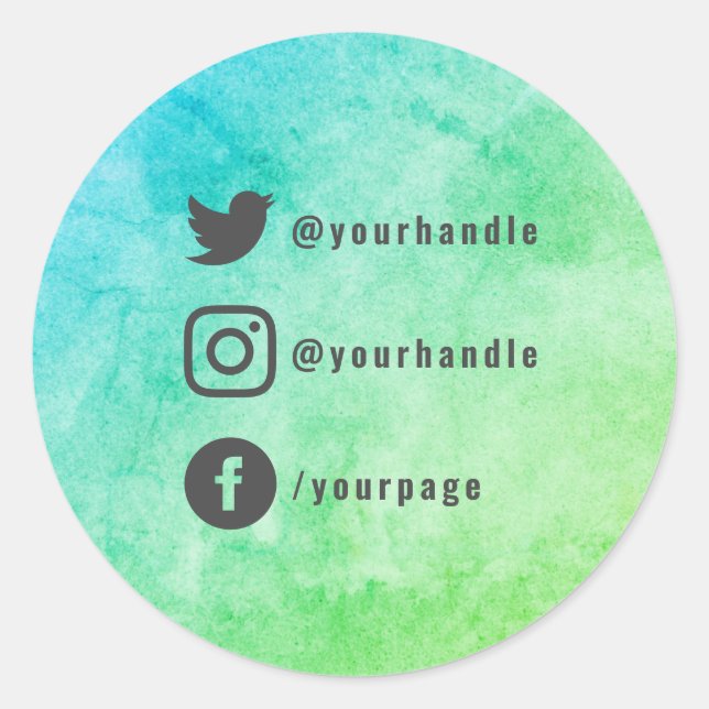 Your Own social media watercolour bright green Classic Round Sticker (Front)