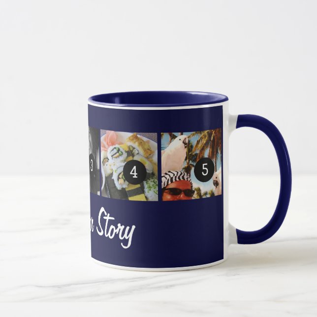 Your Own Tell Your Photo Story 5 images Navy Blue Mug (Right)