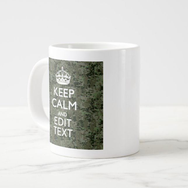 Your Own Text Digital Camo Woodland Keep Calm Large Coffee Mug (Front Left)