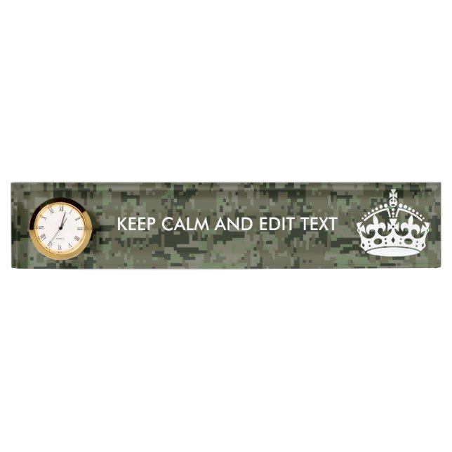 Your Own Text Digital Camo Woodland Keep Calm Nameplate (Front)