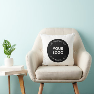 Your Own Uploaded Business Logo w/Editable Text Cushion