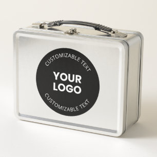 Your Own Uploaded Business Logo w/Editable Text Metal Lunch Box