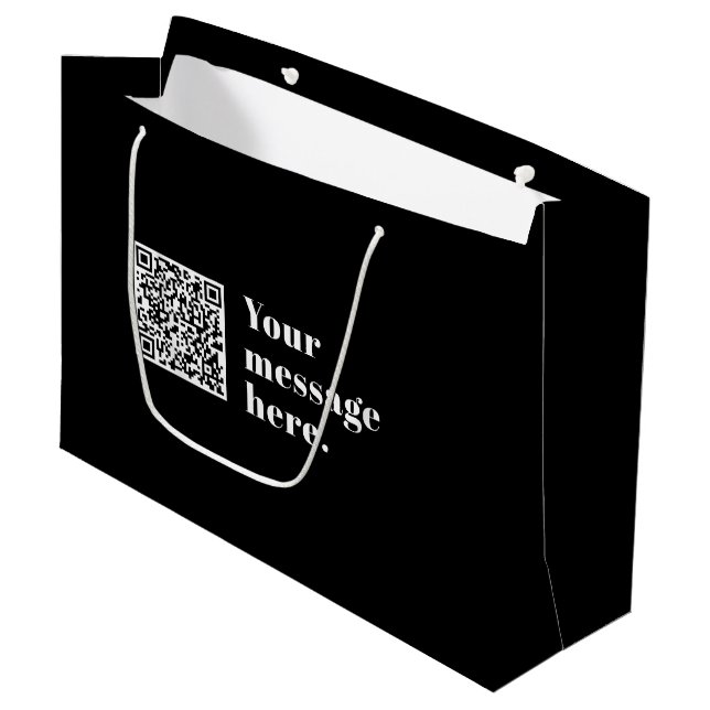 Your own Uploaded QR code & Editable Retro Text Large Gift Bag (Front Angled)