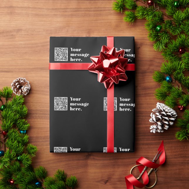 Your own Uploaded QR code & Editable Retro Text Wrapping Paper (Holiday Gift)