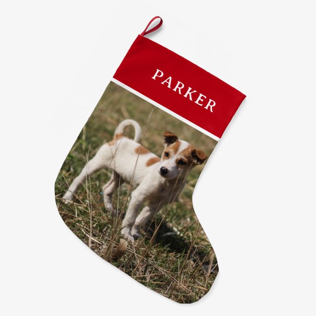 Your Personalised Pet Photo Custom Red Large Christmas Stocking (Front (Hanging))