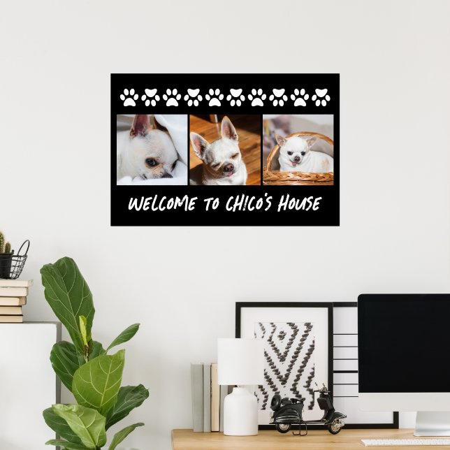 Your pet dog chihuahua custom photos collage name  poster (Home Office)