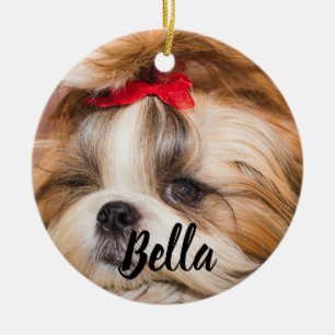 Your pet dog puppy custom photo and name ceramic ornament