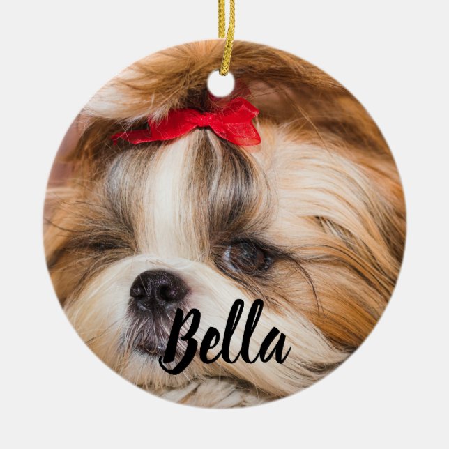 Your pet dog puppy custom photo and name ceramic ornament (Front)