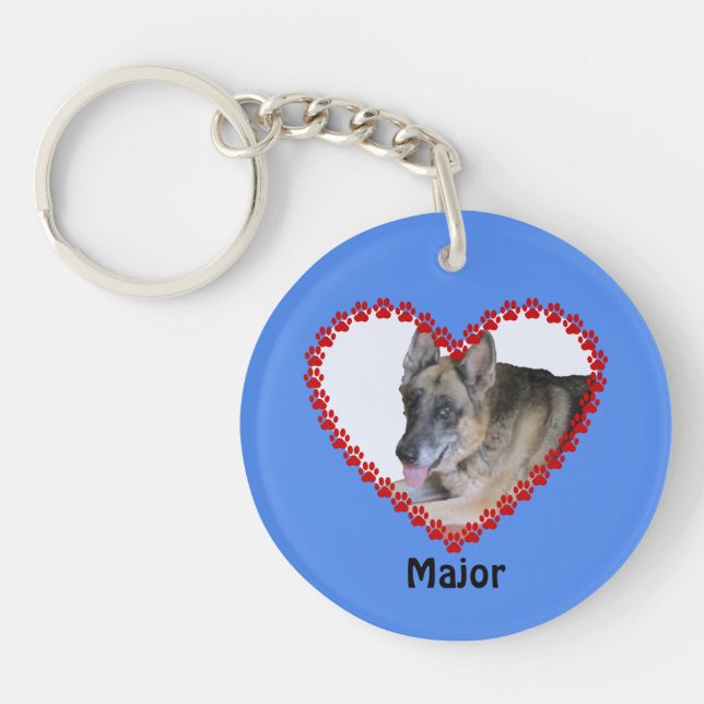 Your pet photo add name paw prints blue key ring (Front)