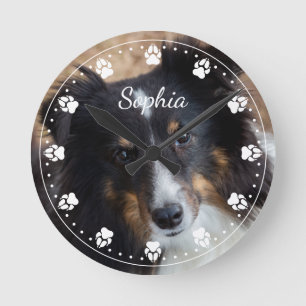 Your Pet Photo And Text & Any Colour Paw Clock Fac