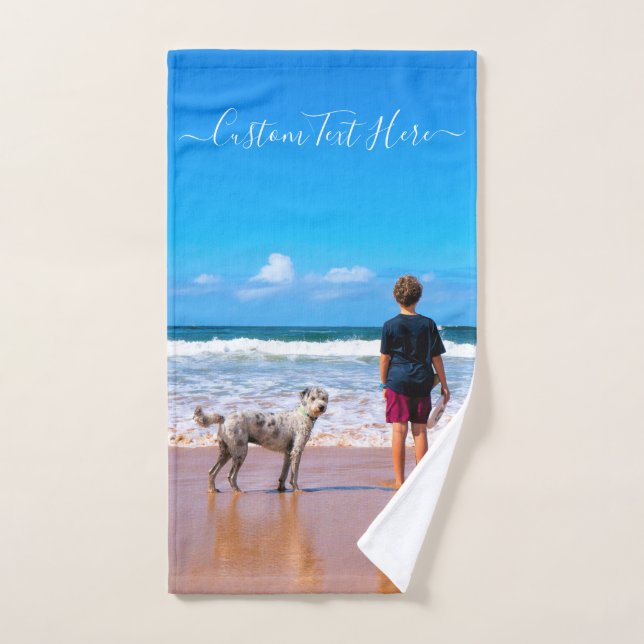 Your Pet Photo Bath Towels with Custom Text Name (Hand Towel)