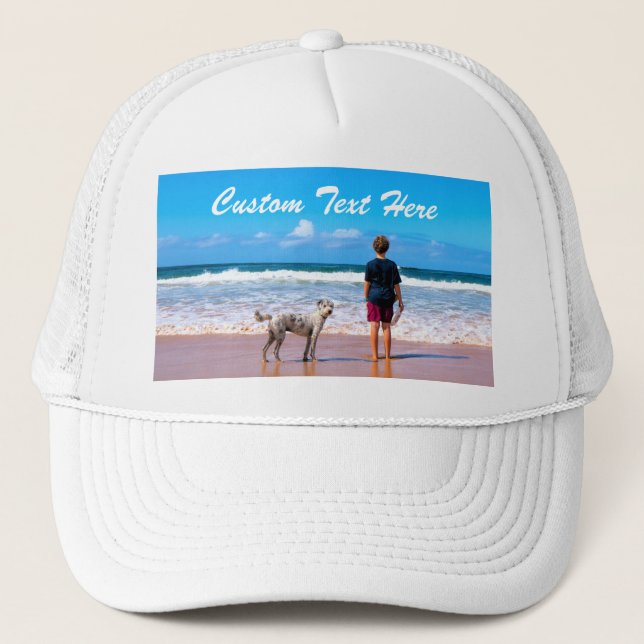 Your Pet Photo Trucker Hat with Custom Text Name (Front)