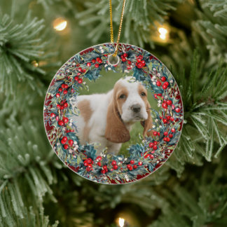 Your Pet's Photo Dog Christmas cute Xmas wreath Ceramic Ornament